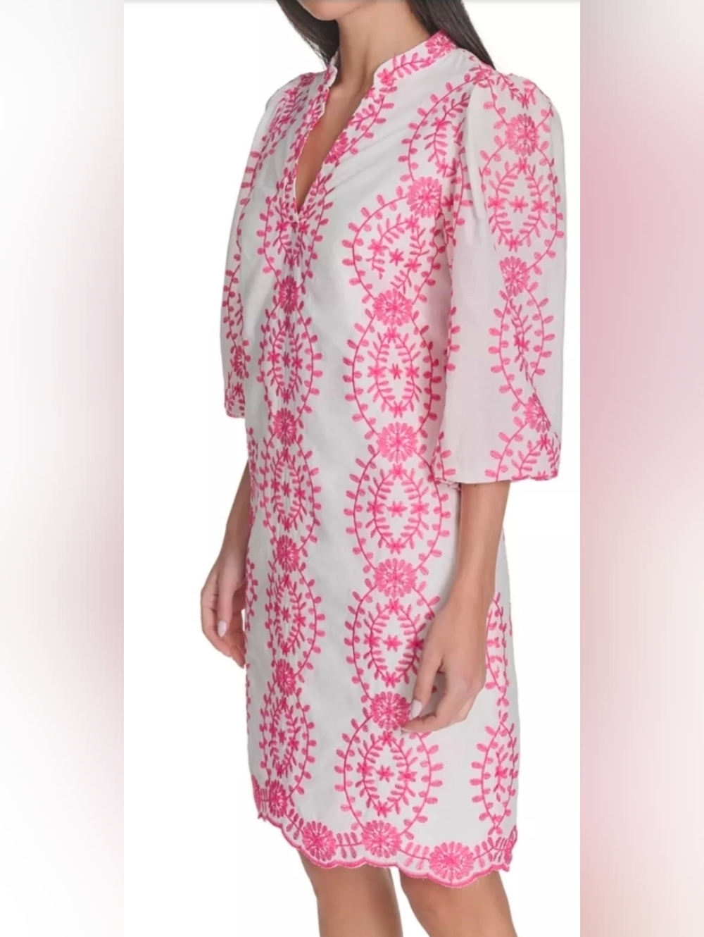Jessica Howard White Dress with Pink Floral Embroidery